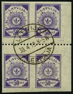 LETTLAND 22y VB O, 1919, 50 K. Violett, Senkrecht Geripptes Papier, Im Viererblock Mit Waagerechter Zähnung L 9 3/4, Pra - Latvia