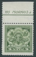 LETTLAND 112 **, 1926, 5 L. Grün, Oberrandstück, Mit Teilen Des Fabrik-Wz.!, Postfrisch, Pracht - Latvia