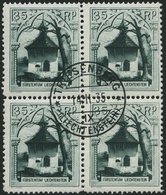 LIECHTENSTEIN 100C VB O, 1930, 35 Rp. Rofenbergkapelle, Gezähnt L 111/2:101/2, Im Zentrisch Gestempelten Viererblock, Pr - Sonstige & Ohne Zuordnung