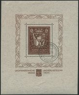 LIECHTENSTEIN Bl. 1 O, 1934, Block Landesausstellung, Sonderstempel, Pracht, Fotoattest Rellstab, Mi. 2800.- - Otros & Sin Clasificación