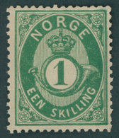 NORWEGEN 16b *, 1873, 1 Sk. Blaugrün, Falzreste, üblich Gezähnt, Pracht, Mi. 200.- - Sonstige & Ohne Zuordnung