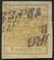 ÖSTERREICH 1XaDG O, 1850, 1 Kr. Gelb, Handpapier, Doppelseitiger Druck, Pracht, Mi. 180.- - Sonstige & Ohne Zuordnung