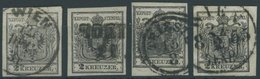 ÖSTERREICH BIS 1867 2Xa O, 1850, 2 Kr. Schwarz, Handpapier, 4 Prachtwerte In Nuancen - Other & Unclassified