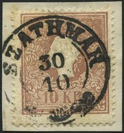 ÖSTERREICH 14Ia BrfStk, 1858, 10 Kr. Braun, Type I, Ungarischer K2 SZATHMAR, Kabinettbriefstück - Sonstige & Ohne Zuordnung