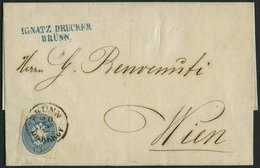 ÖSTERREICH 27 BRIEF, 1864, 10 Kr. Blau Auf Brief Mit K1 BRÜNN BAHNHOF Nach Wien, Pracht - Sonstige & Ohne Zuordnung