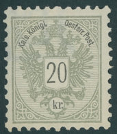 ÖSTERREICH 1867-1918 48B *, 1887, 20 Kr. Doppeladler, Gezähnt K 10, Mit Großem Bogen-Wz. Teil, Falzrest, Pracht - Altri & Non Classificati