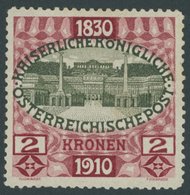 ÖSTERREICH 1867-1918 175 *, 1910, 2 Kr. 80. Geburtstag, Falzrest, üblich Gezähnt Pracht, Mi. 180.- - Other & Unclassified