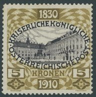 ÖSTERREICH 1867-1918 176 *, 1910, 5 Kr. 80. Geburtstag, Falzrest, Pracht, Mi. 140.- - Otros & Sin Clasificación