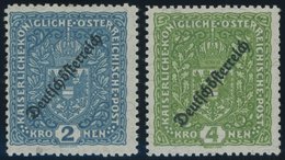 ÖSTERREICH 1918-1938 243,245IIB *, 1919, 2 Kr. Preußischblau Und 4 Kr. Dunkelgelblichgrün, Type II, Gezähnt L 111/2, Fal - Used Stamps