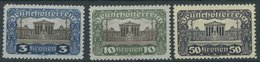 ÖSTERREICH 1918-1938 286,290,292B **, 1919/21, 3, 10 Und 50 Kr. Parlamentsgebäude, 3 Postfrische Prachtwerte, Mi. 110.- - Used Stamps