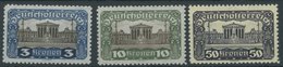 ÖSTERREICH 1918-1938 286,290,292B **, 1919/21, 3, 10 Und 50 Kr. Parlamentsgebäude, 3 Postfrische Prachtwerte, Mi. 110.- - Gebraucht