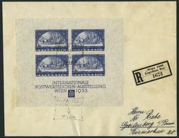 ÖSTERREICH Bl. 1, 1933, Block WIPA Auf Einschreibbrief Mit Sonderstempel KONGRESSHAUS Nach Pommern, Fotoattest Bach/Eich - Gebraucht