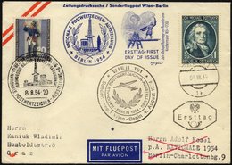 ÖSTERREICH 1007 BRIEF, 4.8.1954, 1 S. Rottmayr Auf Sonderflugpostbrief Und FDC WIEN-BERLIN, Mit Zusatzporto Berlin Mi.Nr - Usados