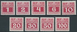 PORTOMARKEN P 34-44x **, 1908, 1 - 100 H. Lebhaftlilarot, Kreidepapier, Postfrischer Prachtsatz (9 Werte), Mi. 380.- - Portomarken