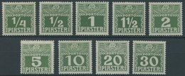 POST IN DER LEVANTE P 6-14yb *, 1908, Ziffer, Dickes Papier, Falzrest, Prachtsatz (9 Werte), Mi. 140.- - Oriente Austriaco