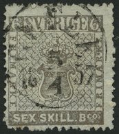 SCHWEDEN 3a O, 1855, 6 Skill. Bco. Bräunlichgrau, Zentrischer K1 GEFLE, Feinst(kleine Zahnmängel), Mi. 1100.- - Otros & Sin Clasificación