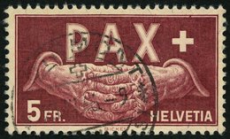 SCHWEIZ BUNDESPOST 458 O, 1945, 5 Fr. PAX, Pracht, Mi. 360.- - Otros & Sin Clasificación