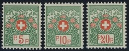 PORTOFREIHEITSMARKEN Pf 11-13II *, 1927, 5 - 20 C. Alpenrose, Faserpapier, Ohne Kontrollnummer, Falzreste, Prachtsatz - Franchigia