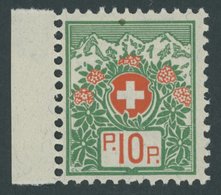 PORTOFREIHEITSMARKEN Pf 12IIx **, 1927, 10 C. Alpenrose, Faserpapier, Ohne Kontrollnummer, Postfrisch, Pracht, Mi. 70.- - Franquicia