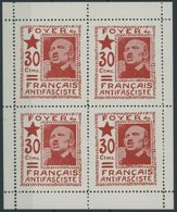 LOKALAUSGABEN VB **, 1937, 30 C. Rot Foyer Du Français Antifasciste ím Postfrischen Kleinbogen (4), Pracht - Sonstige & Ohne Zuordnung