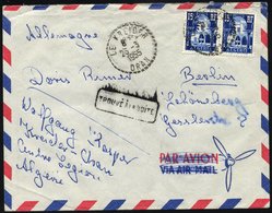 ALGERIEN 328 Paar BRIEF, 1955, 15 Fr. Blau/hellblau Im Paar Auf Brief Eines Deutschen Fremdenlegionärs Aus Der Nähe Von  - Storia Postale