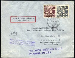 CURACAO 109,117 BRIEF, 11.9.1938, 1. KLM-Flug WILLEMSTAD (Curacao)-MIAMI, Bedarfsbrief, Pracht - Curacao, Netherlands Antilles, Aruba