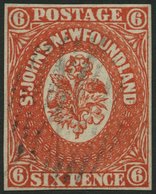 KANADA - NEUFUNDLAND 6a O, 1857, 6 P. Zinnober (SG.-Nr. 6), Zarter Balkenstempel, Vollrandig, Farbfrisches Prachtstück,  - Sin Clasificación