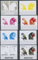 MANAMA 1045/6 **, 1972, 60 Dh. Und 1 R. Papageien, 8 Probedrucke (progressive Plate Proofs), Pracht (ein Wert Rückseitig - Manama