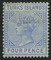 TURKS- UND CAICOS-INSELN 19 *, 1881, 4 P. Hellblau, Falzreste, Pracht, Mi. 120.- - Turks E Caicos