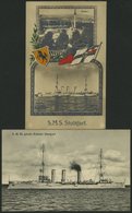 ALTE POSTKARTEN - SCHIFFE KAISERL. MARINE S.M.S. Stuttgart, 2 Ungebrauchte Karten - Krieg