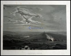 IDSTEDT (Idsted Hede), Heidelandschaft Bei Mondschein, Lithographie Mit Tonplatte Von Alexander Nay Nach F.C. Kierschou  - Lithographien