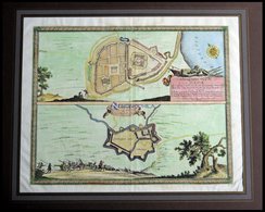 MEWE Und STRASSBURG I. Pr., 2 Grundrißpläne Von 1655 Auf Einem Blatt, Kolorierter Kupferstich Von Pufendorf Aus `Sieben  - Lithographien