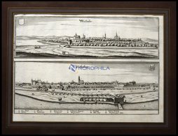 WEISSENSEE Und WITTENBERG, 2 Gesamtansichten Auf Einem Blatt, Kupferstich Von Merian Um 1645 - Lithographien