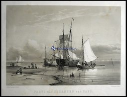 FANÖ (Parti Paa Stranden Ved Fanö), Strandszene Mit Schiffen, Lithographie Mit Tonplatte Von Alexander Nay Nach C. Frede - Lithographies