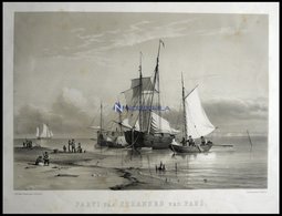 FANÖ (Parti Paa Stranden Ved Fanö), Strandszene Mit Schiffen, Lithographie Mit Tonplatte Von Alexander Nay Nach C. Frede - Lithographien