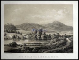 HIMMELBJERGET (Rye Mölle Ved Himmelbjerget), Landschaft Mit Mühle Und Vielen Hügeln, Lithographie Mit Tonplatte Von J. H - Lithographien