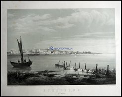 NYKÖBING (Nykjöbing Paa Falster), Gesamtansicht Vom Wasser Aus Gesehen Mit Segelschiffen Im Vordergrund, Lithographie Mi - Lithographies