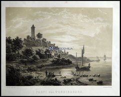 VORDINGBURG (Parti Ved Vordingborg), Strandpartie Mit Gänseturm Im Hintergrund, Lithographie Mit Tonplatte Von J. Helles - Lithographien