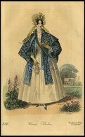 Wiener-Moden - Kleid Aus Mousseline, Cape Von Foulard - Dazu Tüll-Haube Mit Blumen, Altkolorierter Kupferstich Aus Wiene - Lithographien