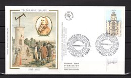 Delcampe - " TELEGRAPHE CHAPPE "  Sur Enveloppe 1er Jour De 1993 SIGNEE. N° YT 2815. Parfait état. FDC - Télécom