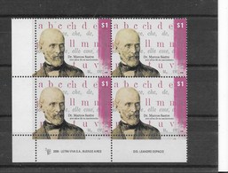 ARGENTINA 2008, MARCOS SASTRE, WRITER, 200 YEARS OF HIS BIRTH, SCOTT 2484 IN BLOCK OF FOUR - Unused Stamps