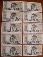 FRANCE 10 Billets De Banque De 500 Francs PASCAL Année 1982 B.7-1-1982.B. F.148 N° 89266 A 89275 (bon état) - 500 F 1968-1993 ''Pascal''