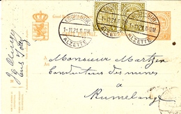 1921- Entier Postal 7 1/2 C + Compl. Paire 4 C  Oblit. Esch Sur Alzette Pour Rumelange - Lettres & Documents