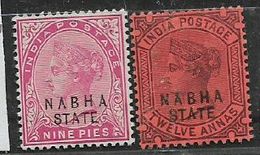 India, NABHA STATE Opt On Queeen Victoria Stamps Of India, 9 Pies, 12 Annas, MH * - Nabha