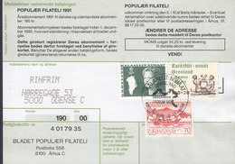 Greenland BLADET POPULÆR FILATELI Sonderstempel FRIMÆRKER I FORUM  1990  Postgiro Card Karte (Cz. Slania) - Covers & Documents