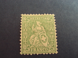 SUISSE -1867-helvetia Assise, Neuf, Charnière, N° 45 " 25c Vert"    Cote   1.20     Net     0.40 - Ungebraucht