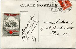 FRANCE CARTE POSTALE AVEC VIGNETTE "UNION DES FEMMES DE FRANCE CROIX-ROUGE FRANCAISE" DEPART PARIS 28-6-12 POUR LA ..... - Croce Rossa