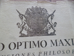 Affiche Placcard 1781 En Latin 40 X 50 Deo Optimo Maximo Conclusiones Philosophivae Vignette Licorne Philosophie? - Plakate