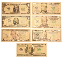 LOT DE 7 BILLETS PLAQUES COULEURS OR .  1/ 2/ 5/ 10/ 20 /50 /100 DOLLARS . NEUFS . - Other & Unclassified