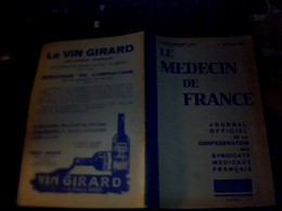 Medical   Vieux Papier LE MEDECIN DE FRANCE 1er Octobre 1932 - Medicina & Salute